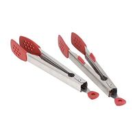 Zerodis Lot de 2 Pinces à Aliments en Acier Inoxydable avec Support pour Steaks, Pochoirs à Salade et Barbecue en Silicone, Outil de Cuisine avec Trous de Suspension pour (Rouge * 2 (avec support +