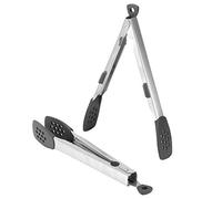 Zerodis Lot de 2 Pinces à Aliments en Acier Inoxydable avec Support pour Steaks, Pochoirs à Salade et Barbecue en Silicone, Outil de Cuisine avec Trous de Suspension pour (Noir*2 (avec support +