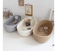 Zerodis Lot de 3 Paniers de Rangement de Bureau en Corde de Coton Tissés à la Main, Ovales, Adaptés aux Jouets de bébé, à la Maison, au Bureau, pour Ranger les Pinceaux de Maquillage, (Kaki)