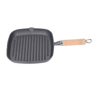Zerodis Poêle à Griller Carrée en Fonte, Poêle Pré-assaisonnée de 10,5 Pouces avec Poignée en Bois de Hêtre, Marques de Gril et Becs Verseurs, pour Viandes de Steak de Bacon sur Induction électrique