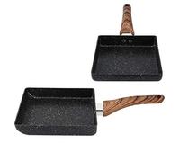 Zerodis Poêle Tamagoyaki, Poêle à Omelette Rectangulaire en Alliage d'aluminium 15,5 X 18,5 X 35 Cm, Revêtement en Pierre, Manche en Bois Antiadhésif pour Cuisinière à Induction de Cuisine Domestique