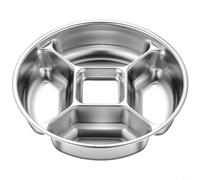Zeroupshop Assiette à compartiments en acier inoxydable 304 - 5 sections - Plateau rond empilable pour servir des fruits et des plats d'accompagnement - Argenté - 22,5 cm