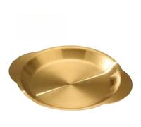 Zeroupshop Assiette à goûter moderne et minimaliste, plateau plat à double oreille en acier inoxydable, poignées résistantes à la chaleur pour grillades, fruits, desserts, finition dorée, empilable