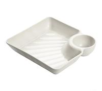 Zeroupshop Assiette à raviolis carrée avec compartiments à sauce, plateau divisé en plastique PP antidérapant, pour cuisine, salle à manger, plat de service moderne et minimaliste, pour raviolis et