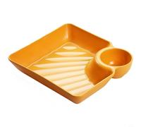 Zeroupshop Assiette à raviolis carrée avec compartiments à sauce, plateau divisé en plastique PP antidérapant, pour cuisine, salle à manger, plat de service moderne et minimaliste, pour raviolis et