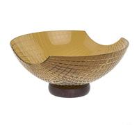 Zeroupshop Bol à fruits décoratif, verre transparent et base en bois naturel, style entonnoir à large ouverture pour collations, salades, pain, centre de table moderne, rouge (jaune)
