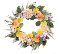 Zeroupshop Couronne d'orchidée dahlia artificielle, avec fleurs et papillons en soie réalistes, pour décoration de fête de mariage et de vacances, 50 cm, multicolore à suspendre sur une porte ou un