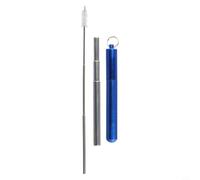 Zeroupshop Ensemble de pailles pliables en acier inoxydable 304 avec embout en silicone, brosse de nettoyage, étui porte-clés, tube télescopique réutilisable pour randonnée, bleu (bleu)