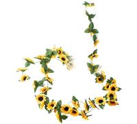 Zeroupshop Guirlande de tournesols artificiels jaunes de 2,4 m en soie à suspendre, avec feuilles réalistes, tige métallique flexible, pour jardin, fête de mariage, maison, bureau, décoration de table