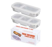 Zeroupshop Lot de 2 petites boîtes alimentaires en acier inoxydable avec couvercles, design à 2 et 3 compartiments, récipient à déjeuner étanche pour voyage, bureau, fêtes, argenté