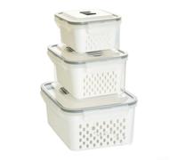Zeroupshop Lot de 3 boîtes de rangement à fruits pour réfrigérateur avec passoire, bacs étanches pour légumes, salade et préparation des repas, gris, 822,1 à 3,2 l