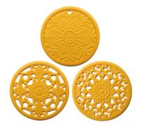 Zeroupshop Lot de 3 maniques en silicone, 20 cm, antidérapantes, résistantes à la chaleur avec motif creux, dessous de verre pour table de cuisine, décoration de salle à manger, noir, gris, bleu