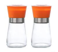 Zeroupshop Moulin à poivre manuel pour épices, acier inoxydable et verre, salière réglable pour la maison et la salle à manger (orange court)