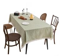 Zeroupshop Nappe rectangulaire en coton mélangé avec bordure en dentelle, nappe de table à rayures de style japonais pour décoration d'intérieur, vert kaki rouge émeraude (140 x 220 cm, vert)