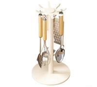 zeroupshop Organiseur d'ustensiles rotatif à 360° avec 8 crochets - Panier de comptoir de cuisine gain de place - Plateau à couverts réglable en métal alternatif blanc crème 40,5 x 14 cm (blanc crème)