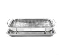 Zeroupshop Panier de barbecue carré en acier inoxydable avec plateau d'égouttement, grille de barbecue plaquée cuivre et bleuie pour grillades en plein air, grille de cuisson robuste pour viande et