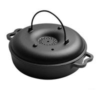 zeroupshop Plat à rôtir en fonte robuste avec couvercle - Support vertical pour volaille pour griller le poulet et la dinde - Ustensiles de cuisine de camping en plein air 27 x 22 cm