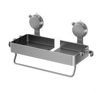 Zeroupshop Plateau de rangement pour tringle de douche, porte-savon à ventouse pour mur, organiseur de douche creux pour cosmétiques et ustensiles, gris, installation sans outils