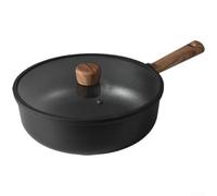 Zeroupshop Poêle à frire avec revêtement en titane, poêle antiadhésive 33 cm avec couvercle, batterie de cuisine multicouche pour induction, gaz, électrique, ergonomique, légère, noire