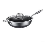 Zeroupshop Poêle à frire en acier inoxydable 316L avec couvercle, pour poêle antiadhésive en nid d'abeille, base à 3 couches pour plaques électriques à induction, poignée rivetée, argent, chauffage