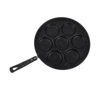 Zeroupshop Poffertjes Poêle à crêpes en fonte à 7 puits pour cuisinières à gaz, électriques, à induction, passe au four, grill avec livre de recettes, noir, 20,5 cm de diamètre