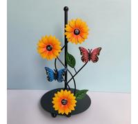 Zeroupshop Porte-serviettes en papier en métal, motif tournesol et papillon, base antidérapante robuste pour comptoir de cuisine, décoration d'intérieur pour grand-mère amie, 33 cm de hauteur, noir (A