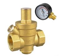 Zeroupshop Régulateur de pression d'eau en laiton 1,9 cm DN20 avec soupape de décharge réglable et manomètre pour équipement électrique extérieur et systèmes de chaudière, jaune (M)