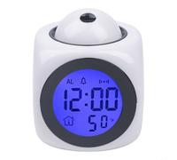 Zeroupshop Réveil à projection, avec voix et rapport, affichage LED flexible, format 12/24 h, fonction répétition, alarme musicale, USB pour batterie pour alimentation (blanc)