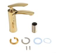 Zeroupshop Robinet de lavabo en laiton doré à poignée unique, mélangeur d'eau chaude et froide, robinet d'évier de salle de bain, avec valve en céramique G1/2, pour hôtel