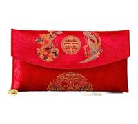 Zeroupshop Sac enveloppe rouge brocart chinois avec broderie dorée et fermeture à pression, pour cérémonie de thé de mariage et cadeau, grand format 20 x 10,5 cm (B)