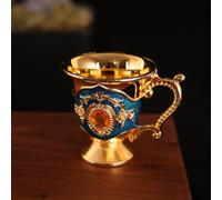 Zeroupshop Verre à liqueur rétro en métal, poignée en alliage, bord lisse pour décoration de maison, bar, thé, café, fleur, blanc argenté, bleu, 5,5 cm de haut (orchidée dorée)