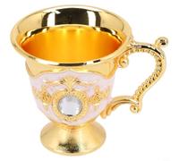 Zeroupshop Verre à liqueur rétro en métal, poignée en alliage, bord lisse pour décoration de maison, bar, thé, café, fleur, blanc argenté, bleu, 5,5 cm de haut (centaine dorée)