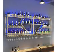 Zertylre Étagère à vin murale en métal doré de 2,4 m avec éclairage LED, porte-bouteilles de vin modulaire et porte-verres pour maison/bar/cuisine