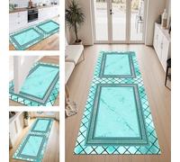 ZESEWU Tapis de Passage Tapis Cuisine Devant Evier Lavable Antiderapant 70X140CM TapisCouloir Paillasson Interieur Cyan Noir Boho Tapisd'Entrée Moquette Polyester Salon Chambre d'enfant Buanderie