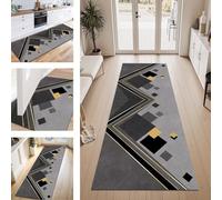 ZESEWU Tapis de Passage Tapis Cuisine Devant Evier Lavable Antiderapant 80X450CM TapisCouloir Paillasson Interieur Gris Noir Tapisd'Entrée Moquette Polyester Salon Chambre d'enfant Buanderie