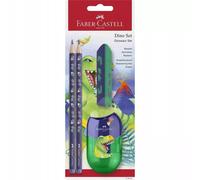 Faber-Castell Kit d'écriture Dino 111519 – crayons HB, taille-crayon et gomme, Bleu (4 pièces)