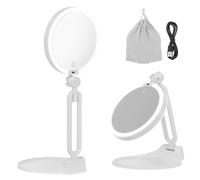 ZESTEFY Miroir Grossissant LED Double Face 10X/1X - Rechargeable USB-C, 3 Températures de Couleur & Luminosité Réglable, Pliable et Portable - pour Maquillage, Voyage, Salle de Bain - Blanc
