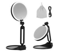 ZESTEFY Miroir Grossissant LED Double Face 10X/1X - Rechargeable USB-C, 3 Températures de Couleur & Luminosité Réglable, Pliable et Portable - pour Maquillage, Voyage, Salle de Bain - Noir