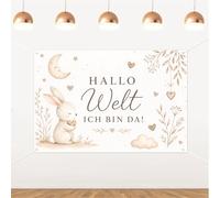 ZestZing Toile de fond pour fête prénatale - Motif lapin mignon - Bannière italienne neutre - Décoration murale florale pour table de dessert - 1,5 x 0,9 m