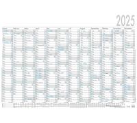 Zettler Calendrier 2025, 100 x 70 cm, calendrier avec 12 mois sur 1 page, 5 pièces. Roulé, compte du jour, des jours ouvrables et de la semaine, jours fériés, dates de vacances et calendrier allemand