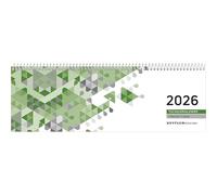 Zettler Calendrier de table allongé 1S/1P vert 2026 - Agenda hebdomadaire 30 × 10 cm, 1 semaine sur 1 page avec division horaire de 7h à 19h, certifié FSC, calendrier de bureau pratique pour le bureau