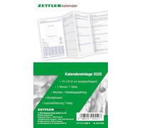 Zettler - Recharge de calendrier 2025, 8,8 x 15,2 cm, pour planificateur de poche de type 501, dans un emballage en film, 1 mois sur 1 page, comptage quotidien, hebdomadaire et jour ouvrable et