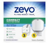 Zevo Kit piège à insectes volants compact avec cartouches de recharge - Attrape-insectes d'intérieur à brancher pour moucherons, maisons et mouches des fruits - Bleu + technologie de lumière UV, sans