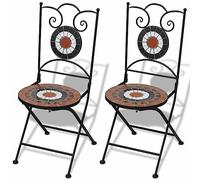ZEYUAN Chaises Pliables de Bistro 2 pcs Céramique Terre Cuite et Blanc,Chaises De Jardin,Fauteuil De Jardin,Fauteuil Jardin Exterieur Plastique