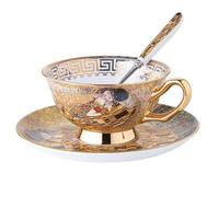 ZFQ Ensemble de tasse et soucoupes en porcelaine anglaise avec cuillères, 250ml, tasses à café, pour Le thé, Le café, Le Petit-déjeuner et la Cuisine (Doré)