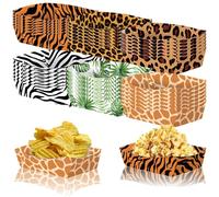 Zghhc Plateaux Alimentaires en Papier, 24 Pièces, Animaux De Jungle, Service De Nourriture De Fête, Bateaux, Plateaux pour Collations Nachos Tacos pour Fête d'anniversaire