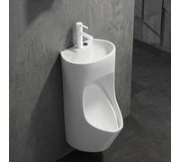 ZGNMK Urinoir 2 en 1 avec Lavabo et Robinet Extractible, Urinoir Mural en Céramique pour Homme avec Chasse d'eau à Bouton, Économie d'Espace pour Salle de Bain, Garage, Hôtel