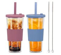 ZgoEC 730ml Gobelet Bubble Tea Cup, 2pcs Anti-Fuite Tasse à Bubble Tea Kit | Bubble Tea Cup Reutilisable avec Pailles et Couvercles, Isolée à Double Paroi Gobelet pour Smoothie Thé Glacé
