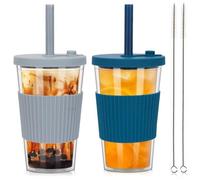 ZgoEC : gobelet à thé aux perles de 500 ml avec paille, lot de 2 gobelets à smoothie en plastique, gobelet réutilisable avec paille, gobelet isotherme à double paroi, gobelet anti-fuites pour café gla