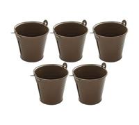 ZGUZMCMK Lot de 5 Petits Seaux en Métal, Mini Pots de Fleurs Artisanaux, Contenants de Rangement Portables en Fer pour La Maison et Le Jardin, Décoration Intér, Brun